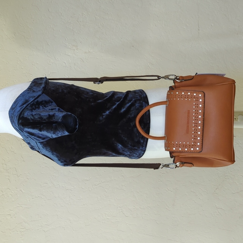 French Connection Bellita Honey Bronze Metal Stud Crossbody Bag with Top Handles